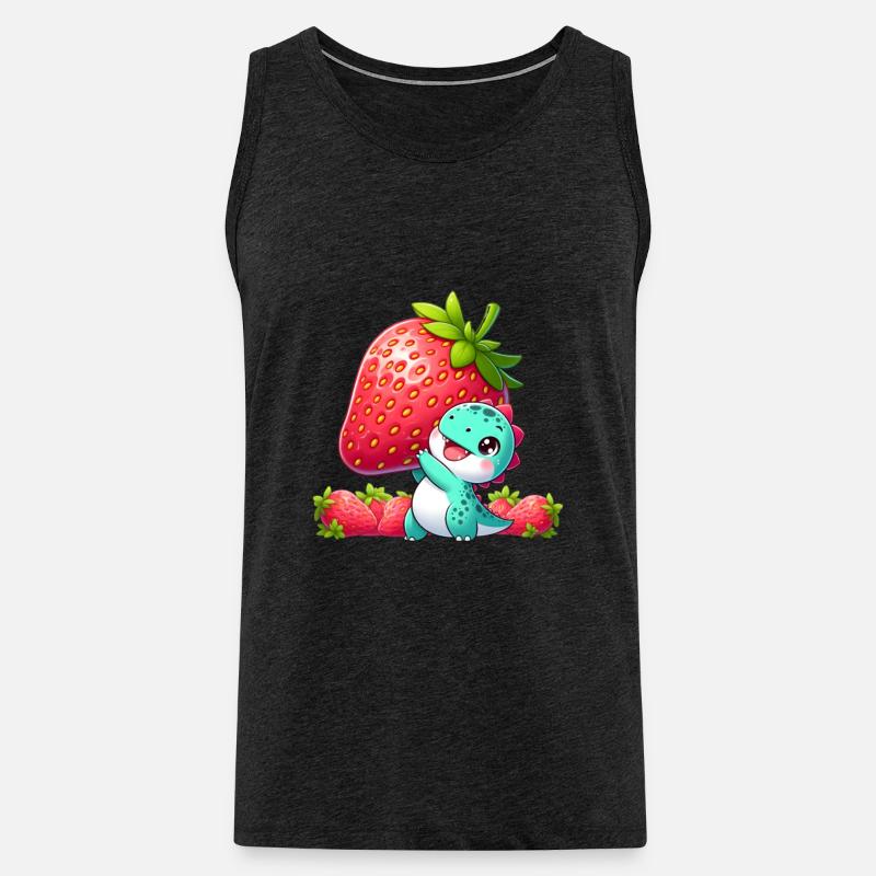 Dinosaurier mit Riesen-Erdbeere - Männer Premium Bio Tank Top - Anthrazit