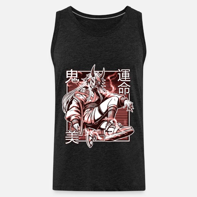 Roter Kunoichi-Dämon - Männer Premium Bio Tank Top - Anthrazit