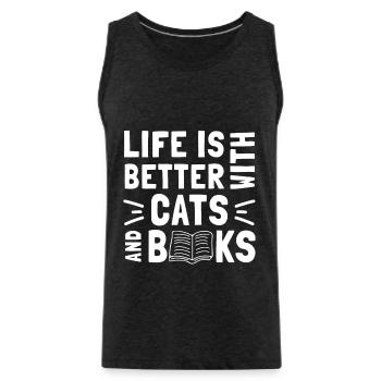 Life Is Better with Cats And Books - Cat Book - Männer Premium Bio Tank Top - Anthrazit - Vorne - AI Model Male 185 dark (185cm)