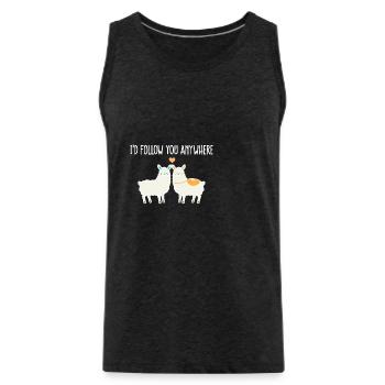 Alpaga Lama - Couple drôle - Cadeau Saint Valentin - Débardeur bio Premium Homme - charbon - Devant - AI Model Male 185 dark (185cm)