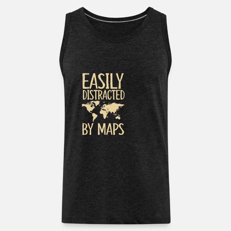 Easily Distracts By Maps - Männer Premium Bio Tank Top - Anthrazit