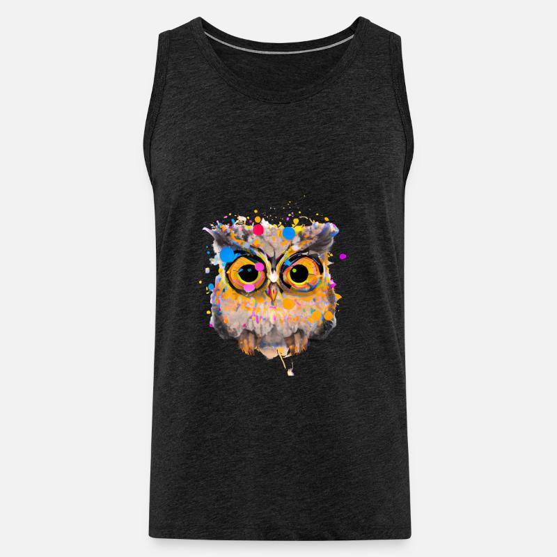 Farbenfrohe Eulen-Illustration - Männer Premium Bio Tank Top - Anthrazit