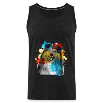 Sheltie Watercolors Colorful - Men's Premium Organic Tank Top - charcoal grey - Front - AI Model Male 185 dark (185cm)