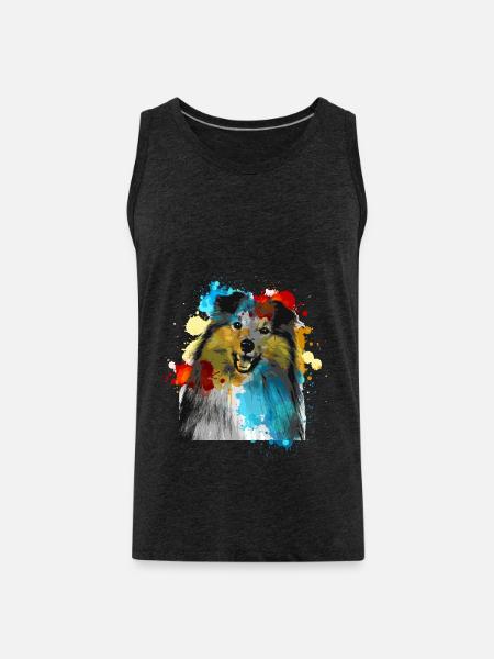 Sheltie Wasserfarben Bunt - Männer Premium Bio Tank Top - Anthrazit