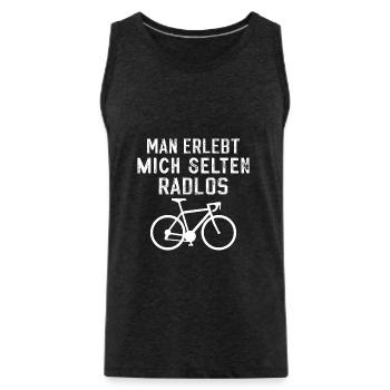 Man erlebt mich selten Radlos - Männer Premium Bio Tank Top - Anthrazit - Vorne - AI Model Male 185 dark (185cm)