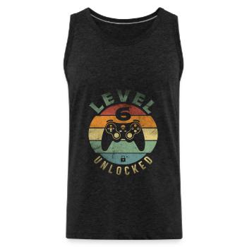 Level 6 Unlocked Funny Video Gamer 6th Birthday - Men's Premium Organic Tank Top - charcoal grey - Front - AI Model Male 185 dark (185cm)