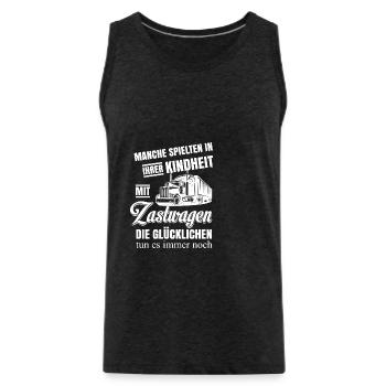 Truck Shirt · Trucker On The Road · Gift - Men's Premium Organic Tank Top - charcoal grey - Front - AI Model Male 185 dark (185cm)