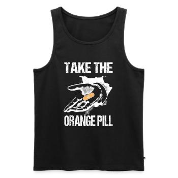 Bitcoin prend la pilule orange - Débardeur bio Premium Homme - charbon - Devant - AI Model Male 185 dark (185cm)