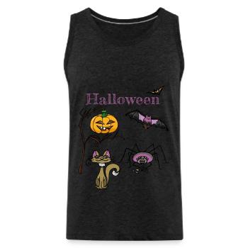 Halloween Kürbis und Fledermaus Design - Männer Premium Bio Tank Top - Anthrazit - Vorne - Alexander (188cm)