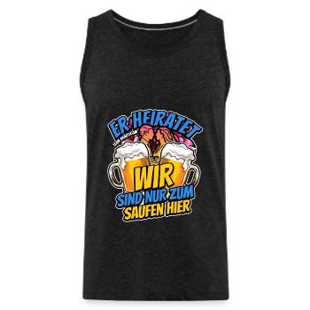 JGA Junggesellenabschied - Er heiratet - Männer Premium Bio Tank Top - Anthrazit - Vorne - AI Model Male 185 dark (185cm)