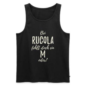 Bei Rucola fehlt ein M - Rumcola Wortspiel Spruch - Männer Premium Bio Tank Top - Anthrazit - Vorne - AI Model Male 185 dark (185cm)
