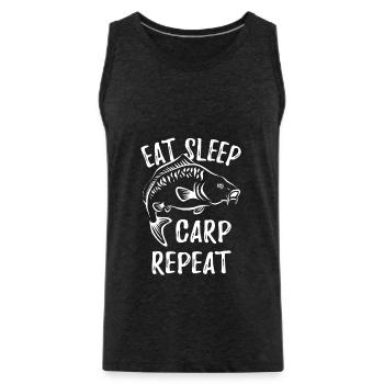 Manger Sleep Carp Répéter - Dicton de carpe de pêcheur - Débardeur bio Premium Homme - charbon - Devant - AI Model Male 185 dark (185cm)