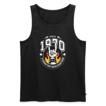 1970's birthday, everything rocks - Men's Premium Organic Tank Top - charcoal grey - Front - AI Model Male 185 dark (185cm)