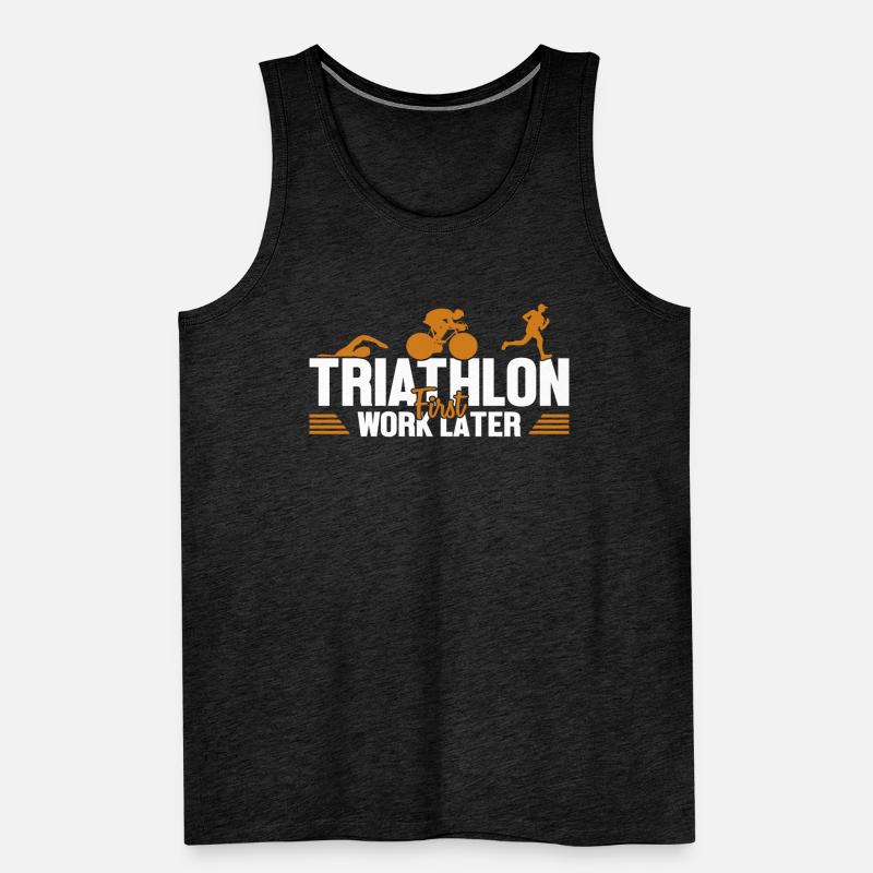 Triathlon First Work Later Triathlete Training Men's Premium Organic Tank Top