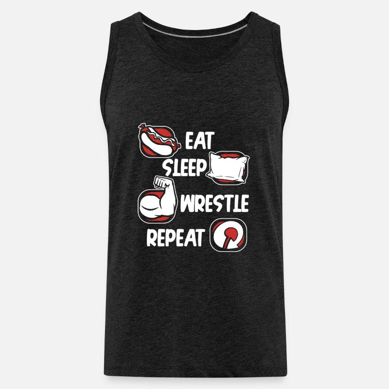 Eat Sleep Wrestle Repeat Techniques Exercise Arm - Men's Premium Organic Tank Top - charcoal grey