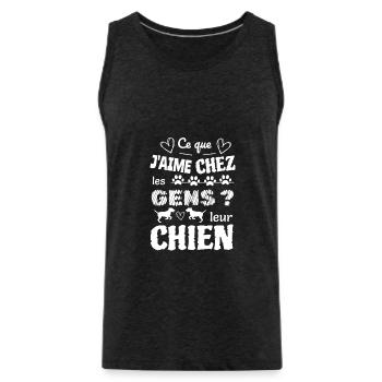 Ce que j'aime chez les gens ? leur chien - Débardeur bio Premium Homme - charbon - Devant - AI Model Male 185 dark (185cm)