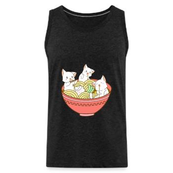 Kawaii Anime Cat Japanese Ramen Noodles - Cute - Men's Premium Organic Tank Top - charcoal grey - Front - AI Model Male 185 dark (185cm)