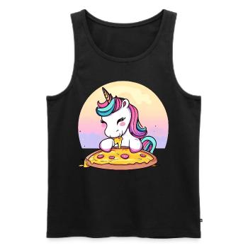 Licorne mangeant une pizza au coucher du soleil - Débardeur bio Premium Homme - charbon - Devant - AI Model Male 185 dark (185cm)