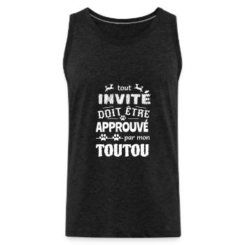 Tout invité doit être approuvé par mon toutou - Débardeur bio Premium Homme - charbon - Devant - AI Model Male 185 dark (185cm)