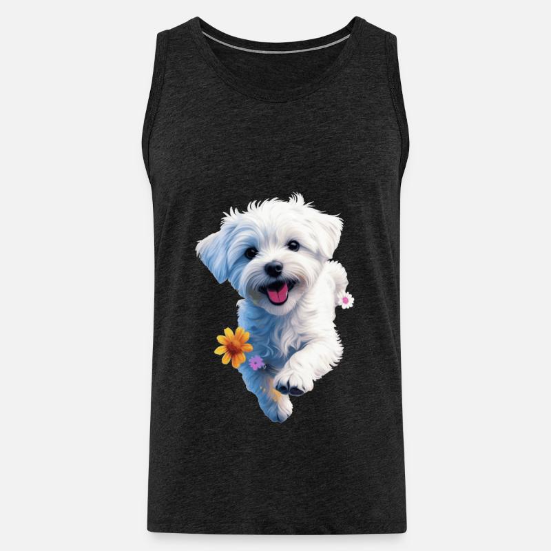 Maltesischer Welpe springt - 2 - 🐾 - Männer Premium Bio Tank Top - Anthrazit