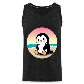 Pingouin de plage au coucher du soleil - Débardeur bio Premium Homme - charbon - Devant - AI Model Male 185 dark (185cm)