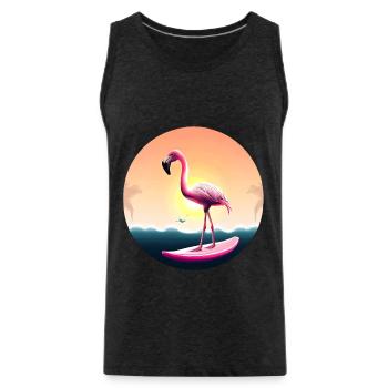 Surfing flamingo in sunset - Men's Premium Organic Tank Top - charcoal grey - Front - AI Model Male 185 dark (185cm)