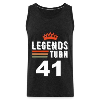 Legends turn 41, 41 birthday - Men's Premium Organic Tank Top - charcoal grey - Front - AI Model Male 185 dark (185cm)