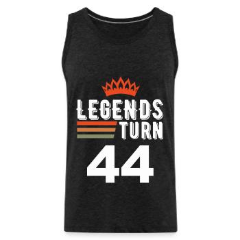Legends turn 44, 44 birthday - Men's Premium Organic Tank Top - charcoal grey - Front - AI Model Male 185 dark (185cm)