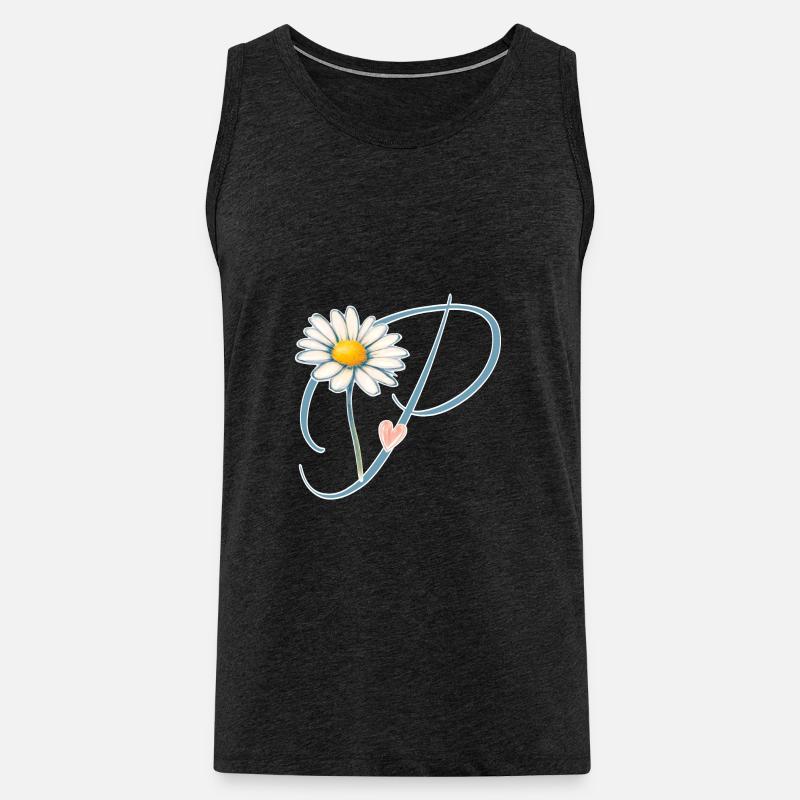 Buchstabe P Gänseblümchen Herz - Männer Premium Bio Tank Top - Anthrazit