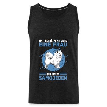 Samojede Samojeden Schlittenhund Frauchen Spruch - Männer Premium Bio Tank Top - Anthrazit - Vorne - AI Model Male 185 dark (185cm)