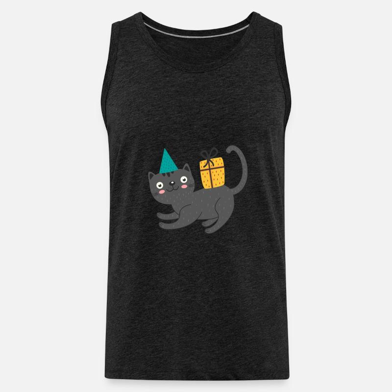 Katze mit Geschenk - Männer Premium Bio Tank Top - Anthrazit