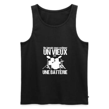 Batterie humour cadeau grand père anniversaire - Débardeur bio Premium Homme - charbon - Devant - AI Model Male 185 dark (185cm)