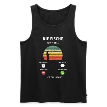 Die Fische rufen an - ich muss los - Spruch - Männer Premium Bio Tank Top - Anthrazit - Vorne - AI Model Male 185 dark (185cm)
