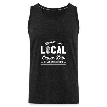 Soutenez votre laboratoire criminel local Laissez vos empreintes - Débardeur bio Premium Homme - charbon - Devant - AI Model Male 185 dark (185cm)