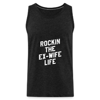 Rockin L’ex-femme Vie Divorce Divorce - Débardeur bio Premium Homme - charbon - Devant - AI Model Male 185 dark (185cm)