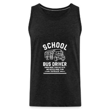 La conductrice d’autobus scolaire en sait plus qu’elle ne le dit - Débardeur bio Premium Homme - charbon - Devant - AI Model Male 185 dark (185cm)