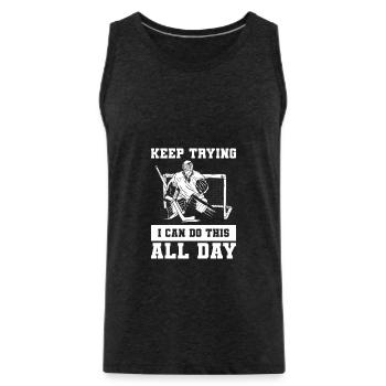 Keep Trying I Can Do This All Day Hockey Player - Men's Premium Organic Tank Top - charcoal grey - Front - AI Model Male 185 dark (185cm)