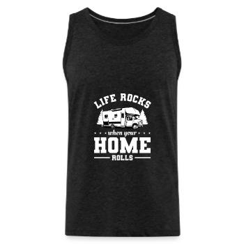 La vie bascule lorsque votre maison roule Road Trip Voyage A - Débardeur bio Premium Homme - charbon - Devant - AI Model Male 185 dark (185cm)