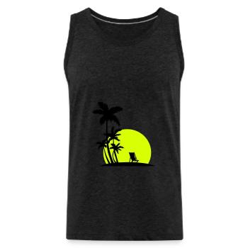 Paradise - Palm trees and sunset - Men's Premium Organic Tank Top - charcoal grey - Front - AI Model Male 185 dark (185cm)