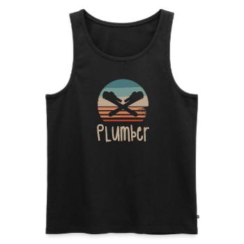 Retro Vintage Classic Plumber Plumbing - Men's Premium Organic Tank Top - charcoal grey - Front - AI Model Male 185 dark (185cm)
