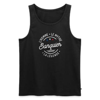 Banquier L'Homme Le Mythe La Légende Bancaire - Débardeur bio Premium Homme - charbon - Devant - AI Model Male 185 dark (185cm)