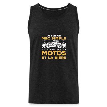 Je Suis Un Mec Simple J'aime Les Moto Et La Bière - Débardeur bio Premium Homme - charbon - Devant - AI Model Male 185 dark (185cm)