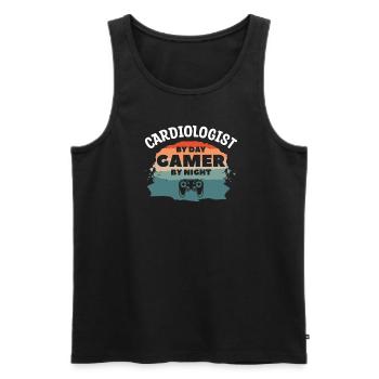 Cardiologue de jour Joueur de nuit Cardiologie - Débardeur bio Premium Homme - charbon - Devant - AI Model Male 185 dark (185cm)