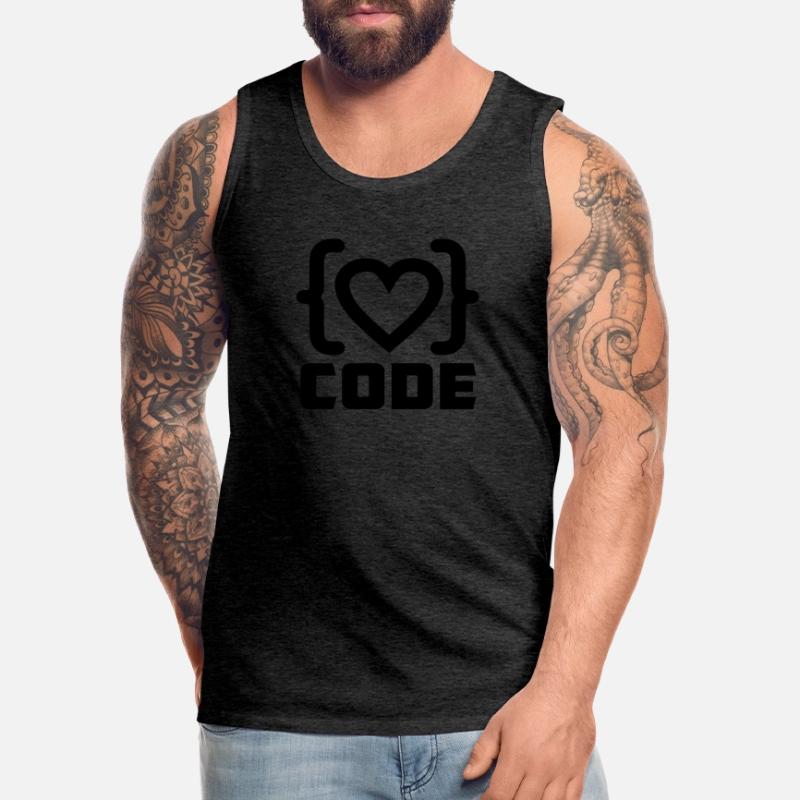 Logo de code de programmeur cardiaque avec texte CODE Débardeur bio Premium Homme