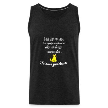 Cadeau humour chat je ne suis pas gros - Débardeur bio Premium Homme - charbon - Devant - AI Model Male 185 dark (185cm)