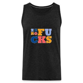 Colorful Retro Style - Zero Fucks Text Design - Men's Premium Organic Tank Top - charcoal grey - Front - Alexander (188cm)