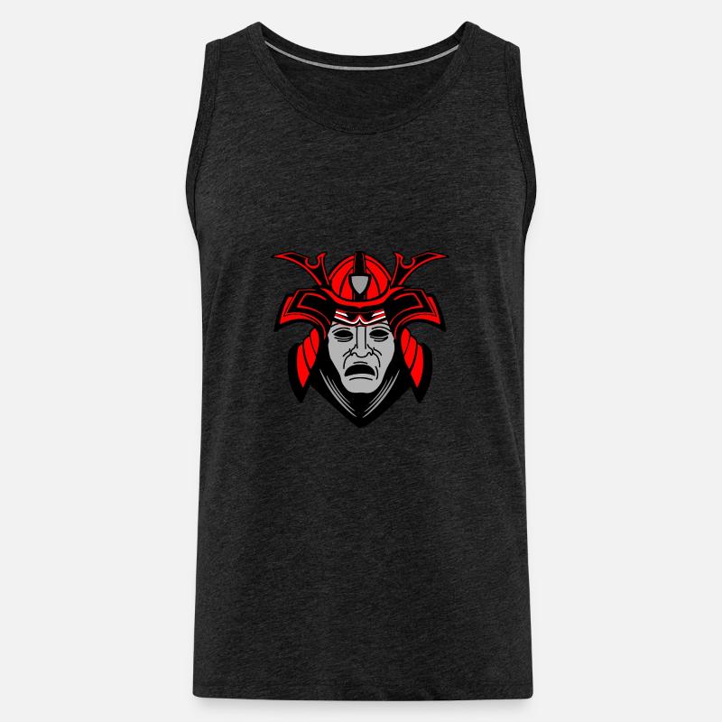Düsteres Samurai-Gesicht mit Helm - Männer Premium Bio Tank Top - Anthrazit