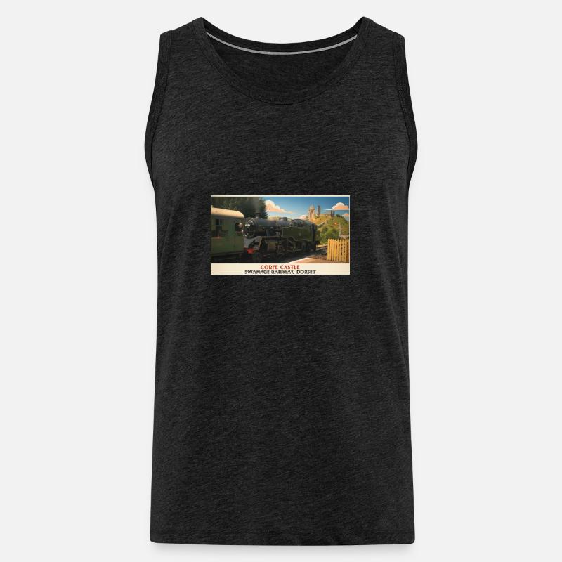 Corfe Castle Dampflok-Plakat - Männer Premium Bio Tank Top - Anthrazit