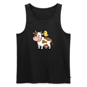Vache mignonne avec amitié d’oiseau - Débardeur bio Premium Homme - charbon - Devant - AI Model Male 185 dark (185cm)