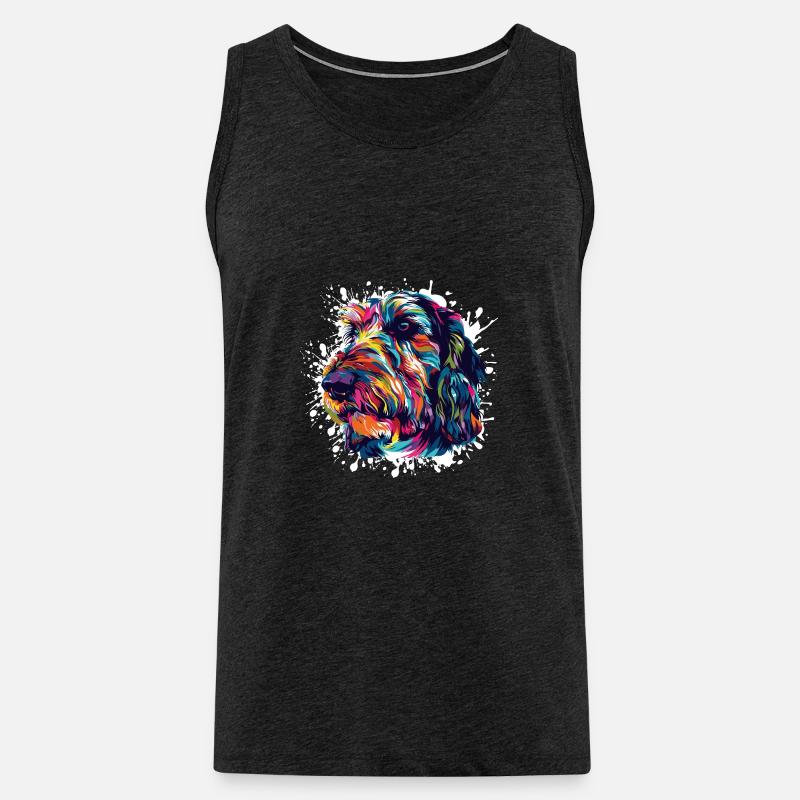 Bunter Hundeporträt mit Farbspritzern - Männer Premium Bio Tank Top - Anthrazit